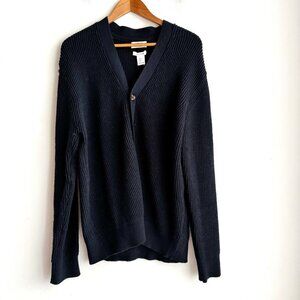 Jason Wu Dark Navy Blue Chunky Knit 2 Ply Cashmere V Neck Cardigan S Mens
